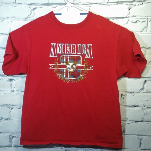 VTG America S/S T- Shirt Plaid Eagle American Flag - Picture 1 of 6